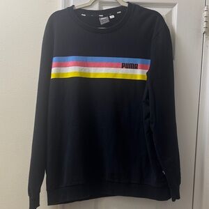 Puma Women’s Vintage  Black Crewneck Sweatshirt with Colorful Stripes size XL